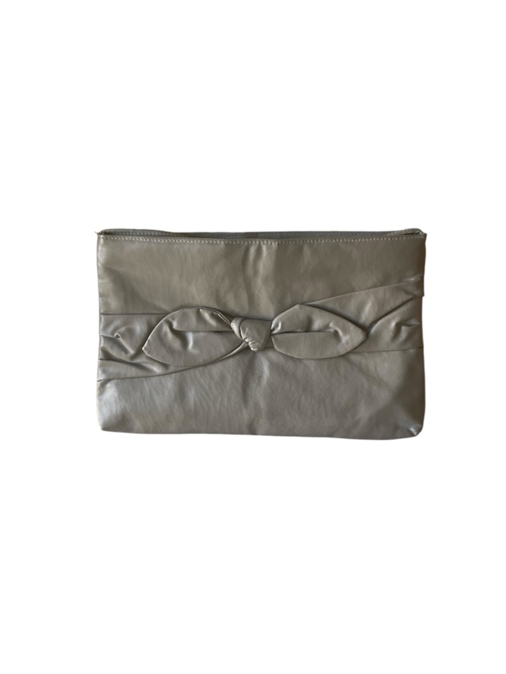 Bow-Applique faux Leather Clutch in Gray